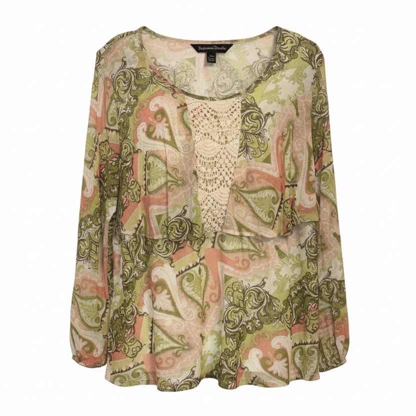 Skye’s The Limit Xl Pastel Print Crochet Detailed Long Sleeve Blouse Boho Style